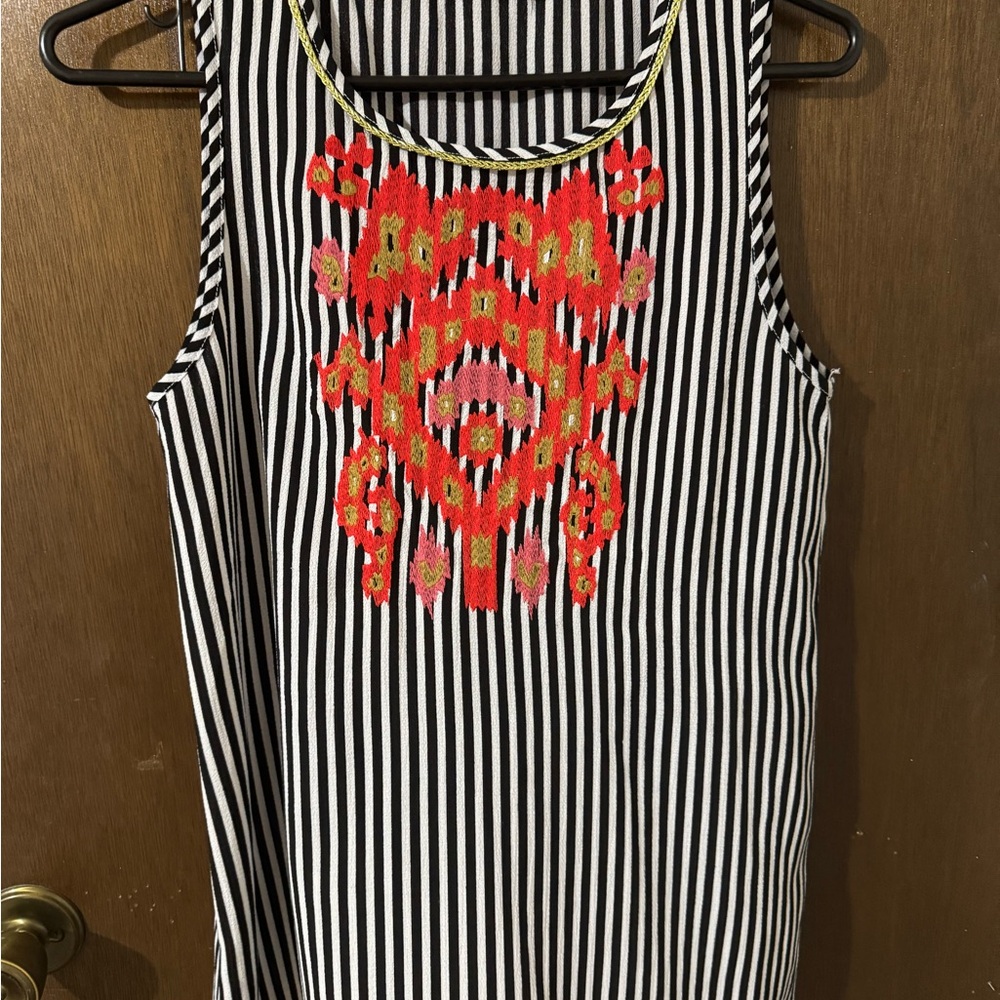 Striped Embroidered Sleeveless Top
